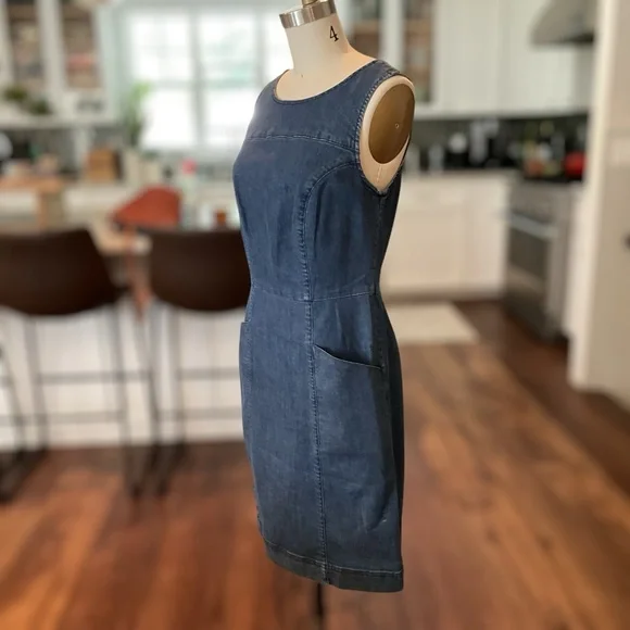 Boden Womens Size 4 Sleeveless Tamara Denim Dress Sheath Knee Length - Picture 4 of 12